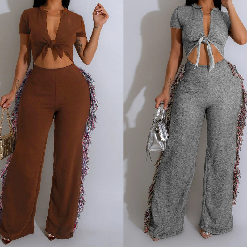 Sexy strappy tassel jumpsuit