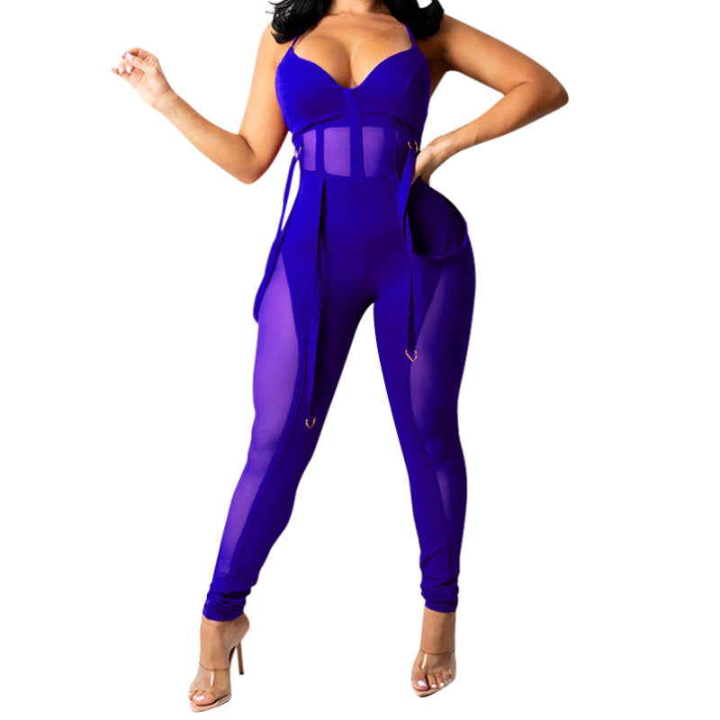 Sheer Mesh Halter Jumpsuit