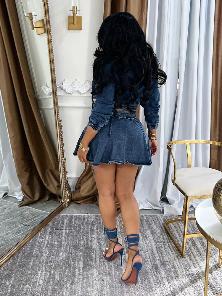 Washed Denim Skirt Set