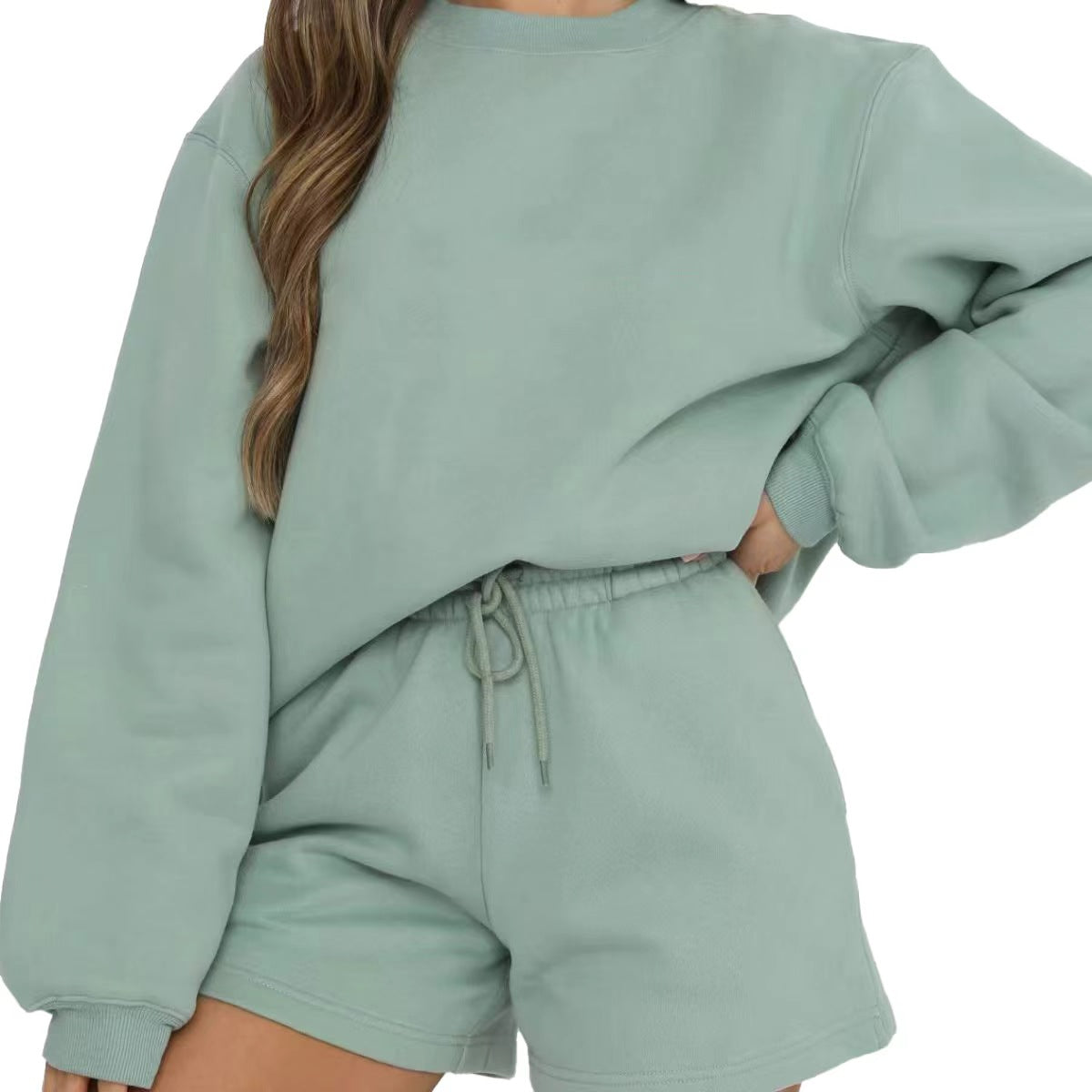 Women's Long-sleeved Sweatshirt + Shorts