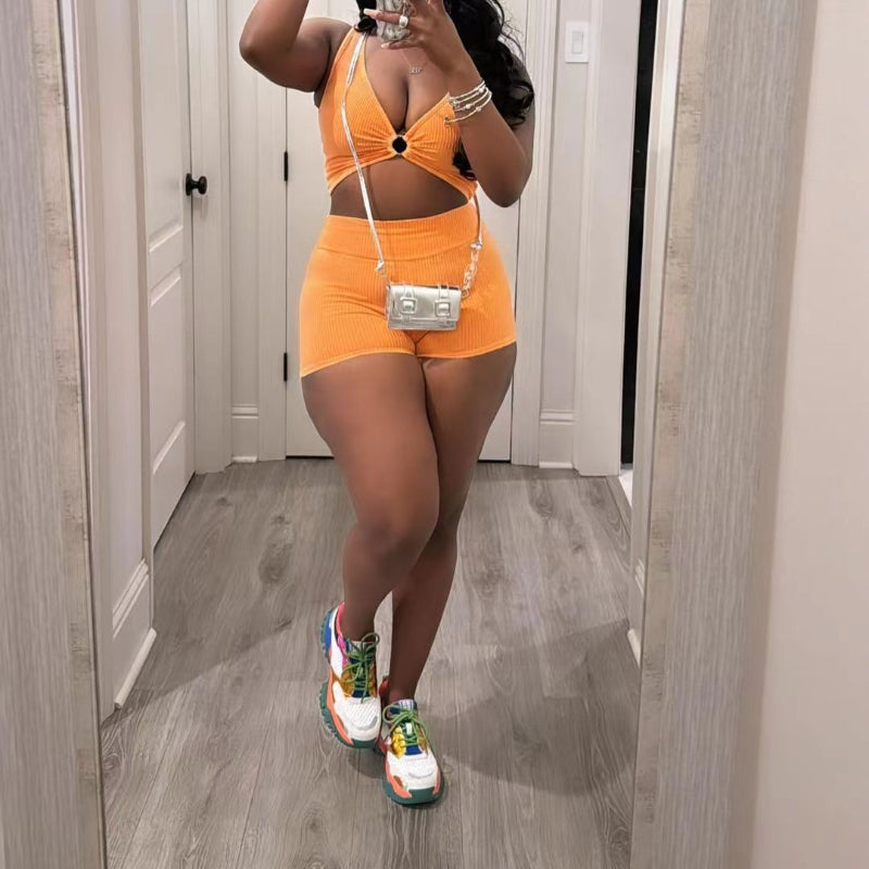 Washed Casual Shorts and Crop Top Set