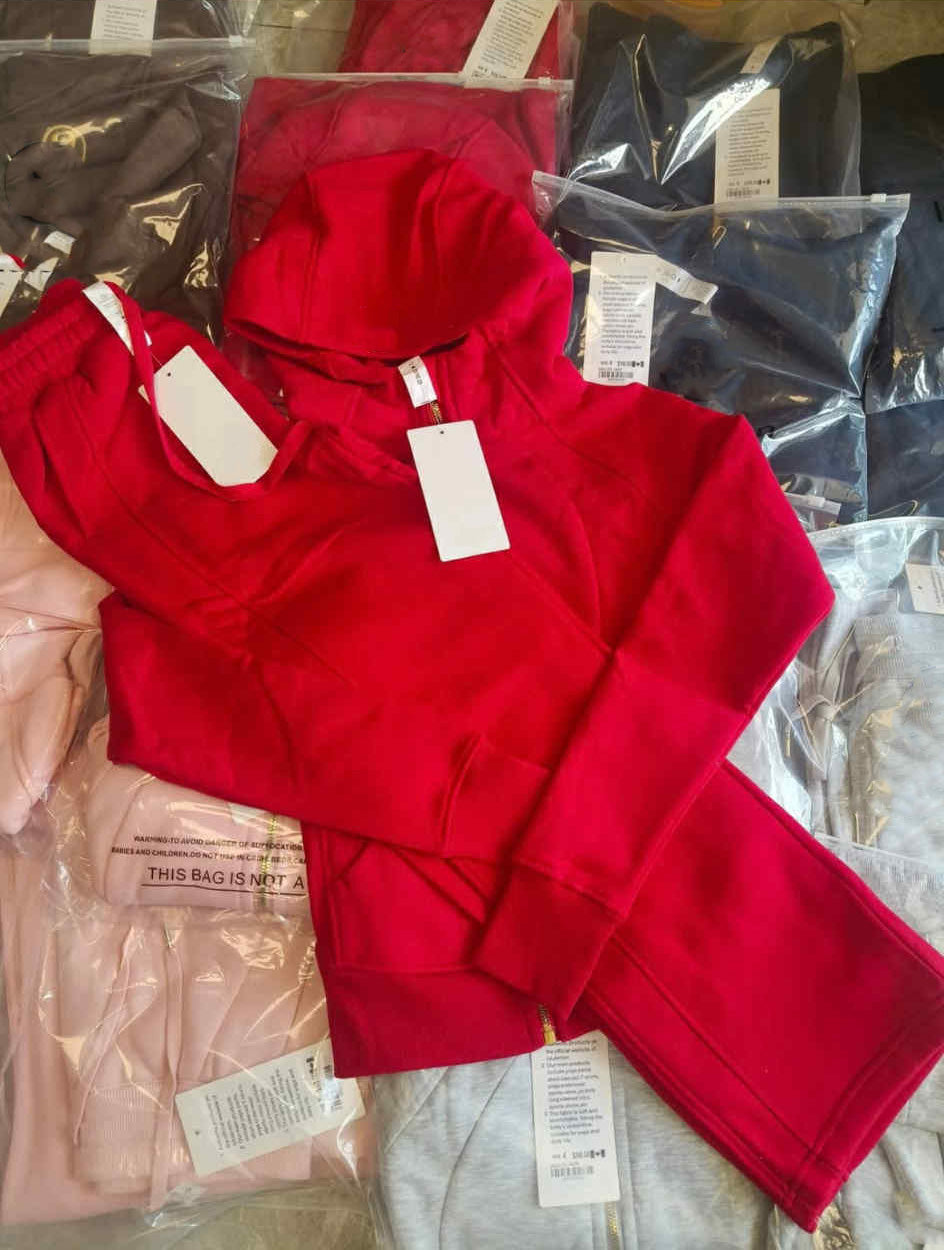 Red Hooded Sweatshirt and Sweatpants Set