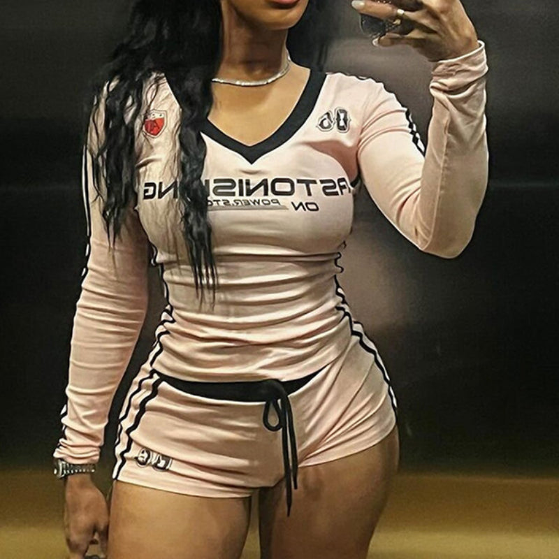 V-Neck High-Waisted Bodycon Pants Set