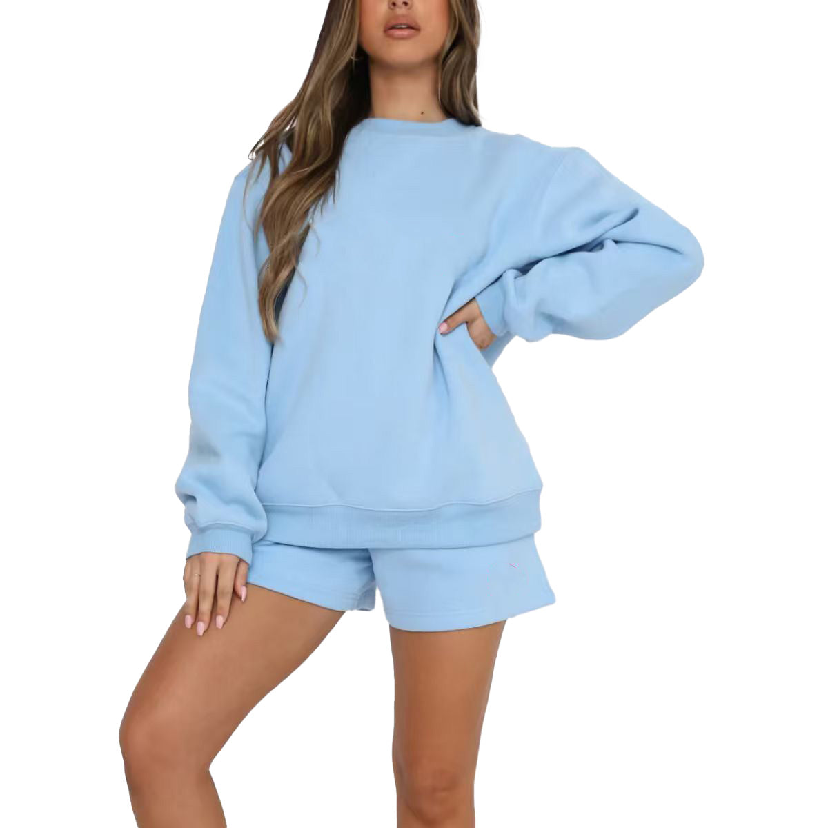 Women's Long-sleeved Sweatshirt + Shorts