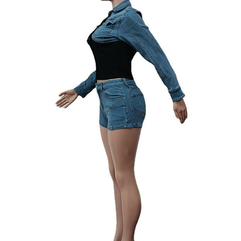 Color-Blocking Slim-Fit Denim Set