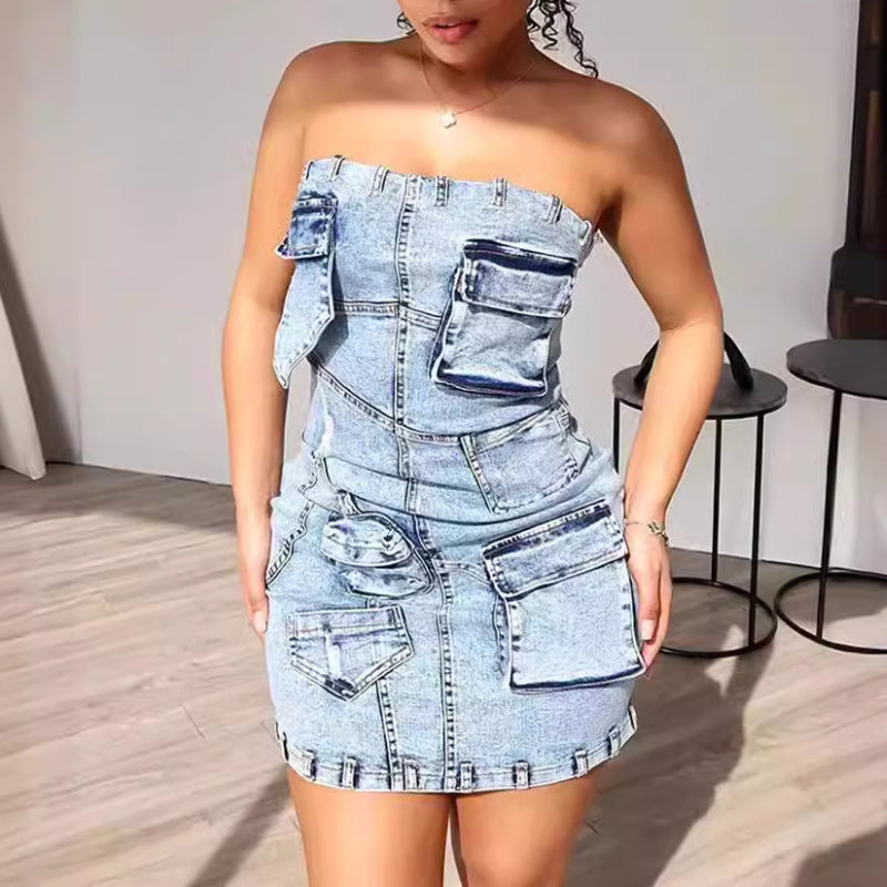 Strapless Slim-Fit 3D Pocket Dress