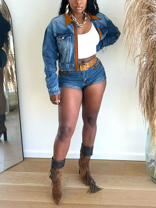 Retro Denim Jacket & Shorts Set