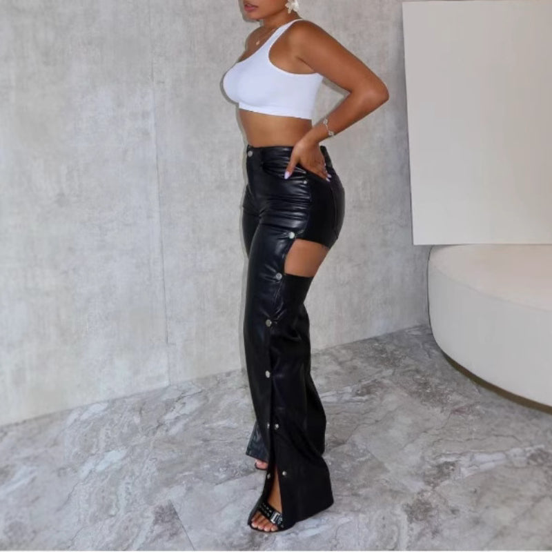 Slim-Fit Straight Leg Leather Pants