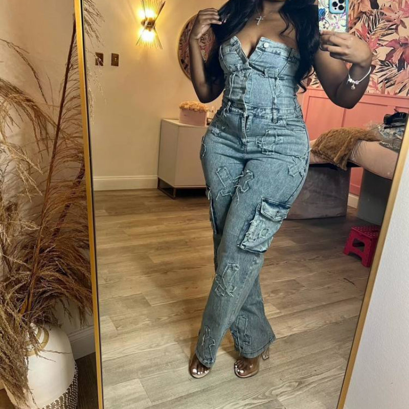 Cross Bustier & Denim Pants Set