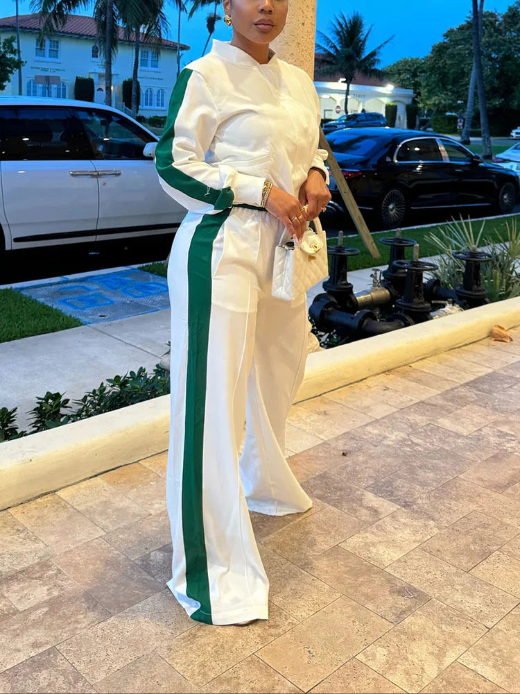 Contrast Crop Top & Wide Pants Set