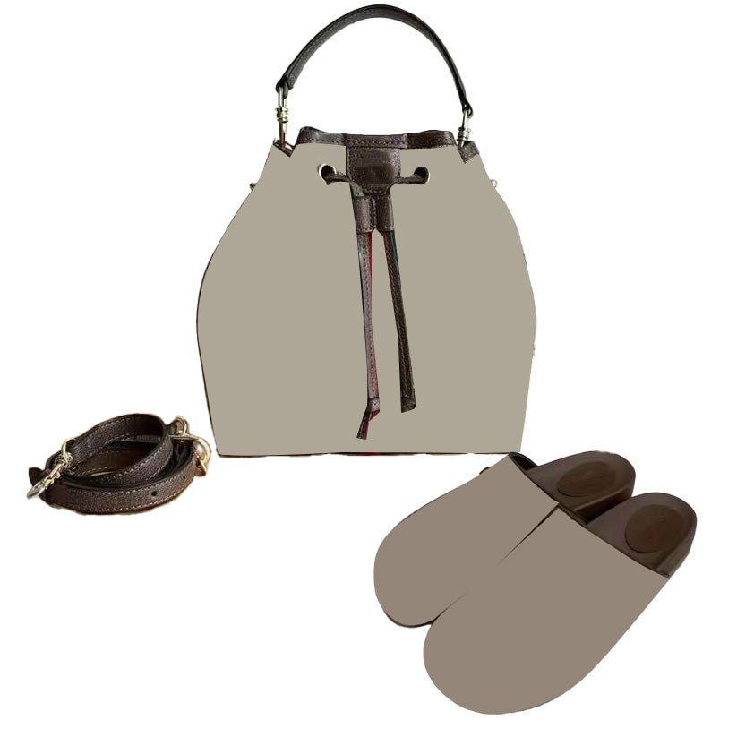 Brown Bucket Bag&Slippers