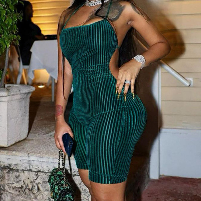 Strap Backless Ribbed Knit tube Rompe