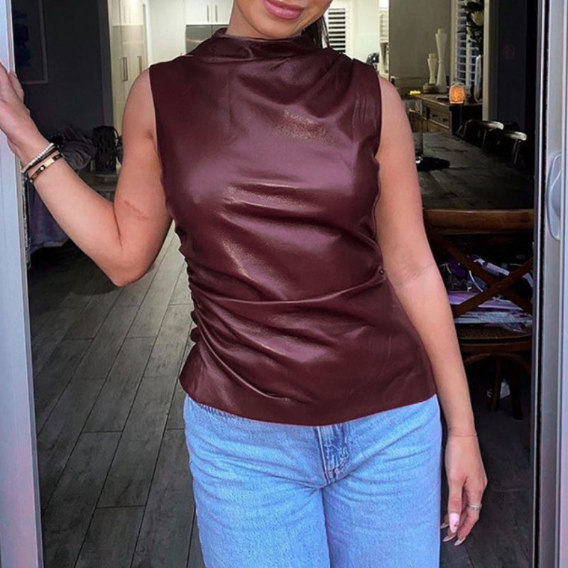 Leather Tailored Asymmetrical Hem Top