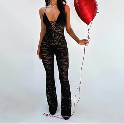 Lace Stretch See Through V Neck  Backlessoutfits