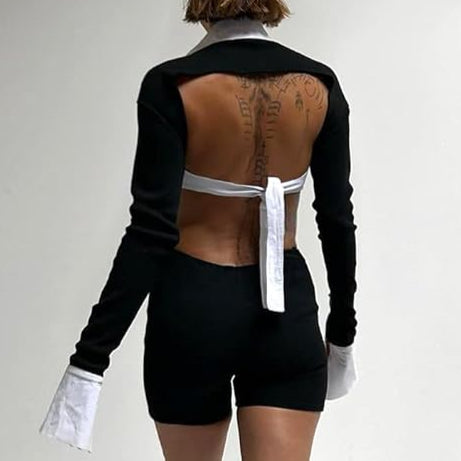 Sexy Deep V Hollow Lapel Neckline Cutout Jumpsuit