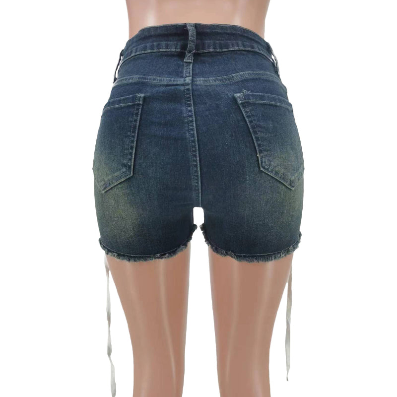 Lace-Up Stretch Denim Shorts