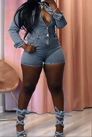 New Arrival Sculpting Denim Shorts Jumpsuit