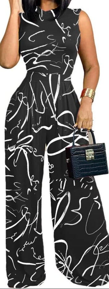 Sleeveless Crewneck Tops with Long Pants