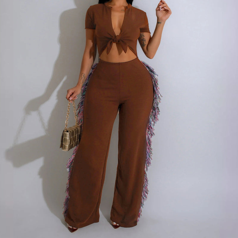 Sexy strappy tassel jumpsuit