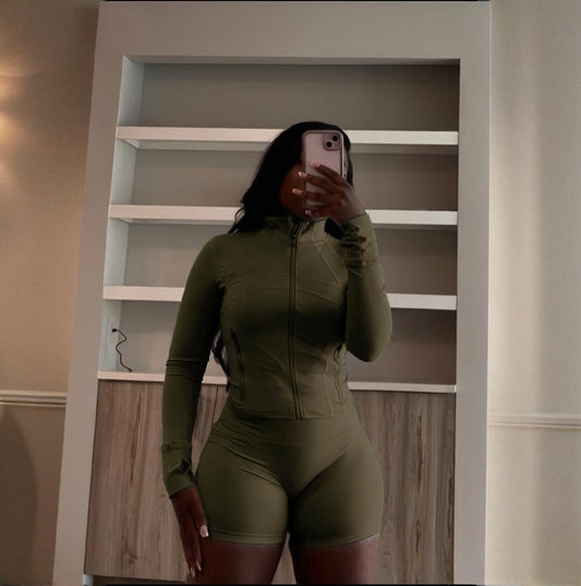 Long Sleeve Zipper Crop Lounge Sweatsuit