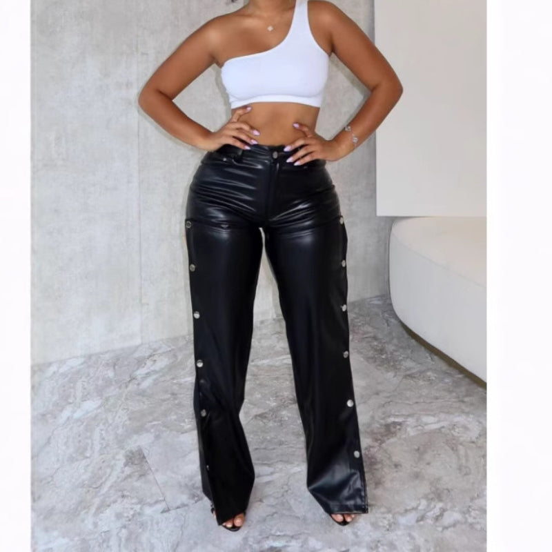 Slim-Fit Straight Leg Leather Pants