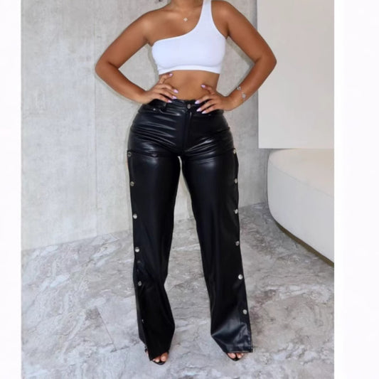 Slim-Fit Straight Leg Leather Pants