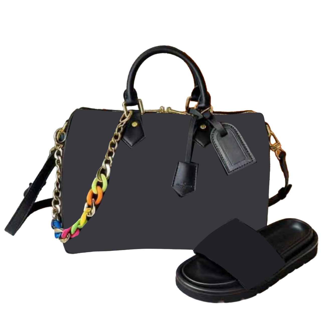 Black Crossbody Bag&Slippers Set