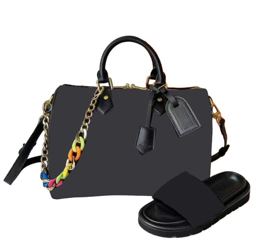 Black Crossbody Bag&Slippers Set