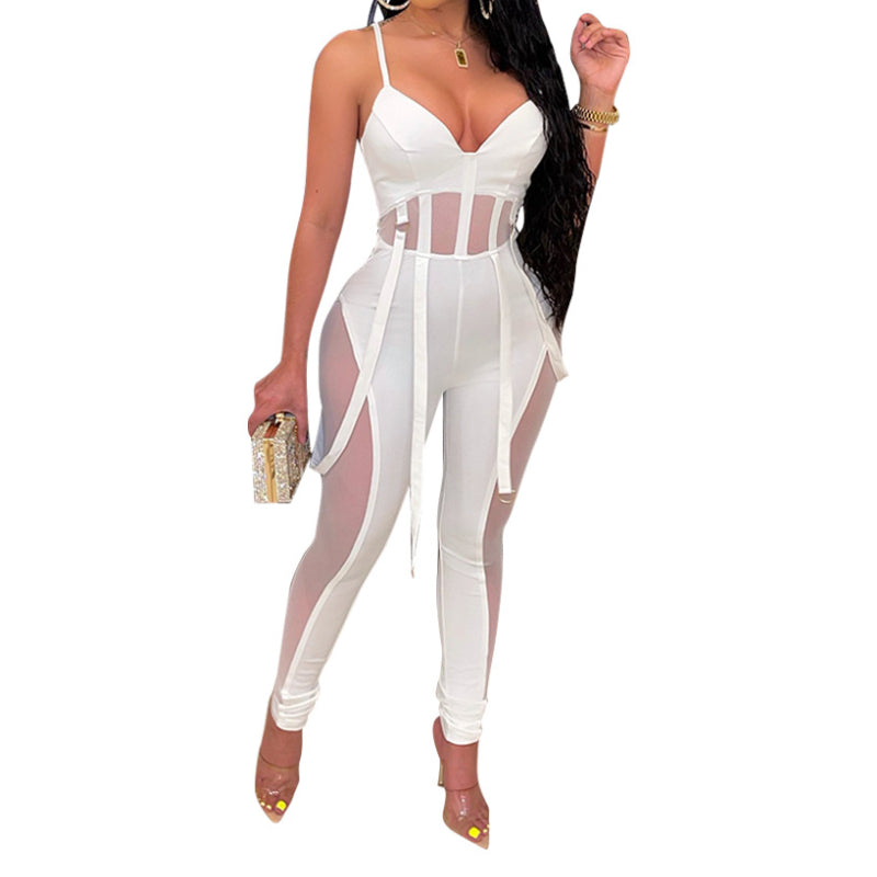 Sheer Mesh Halter Jumpsuit
