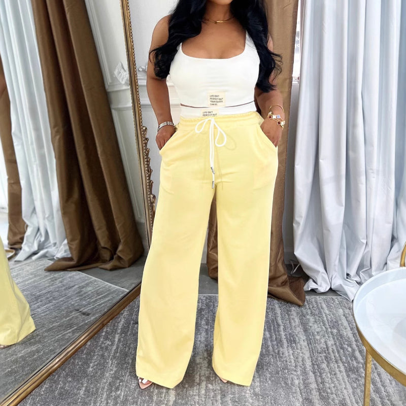 Sports tank top and drawstring wide-leg pants set