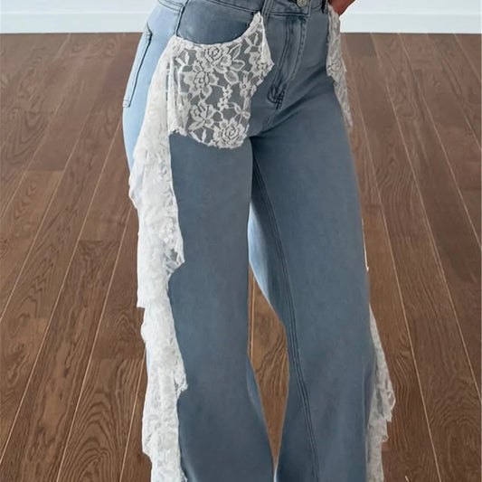 Elegance Versatile lace panelled jeans