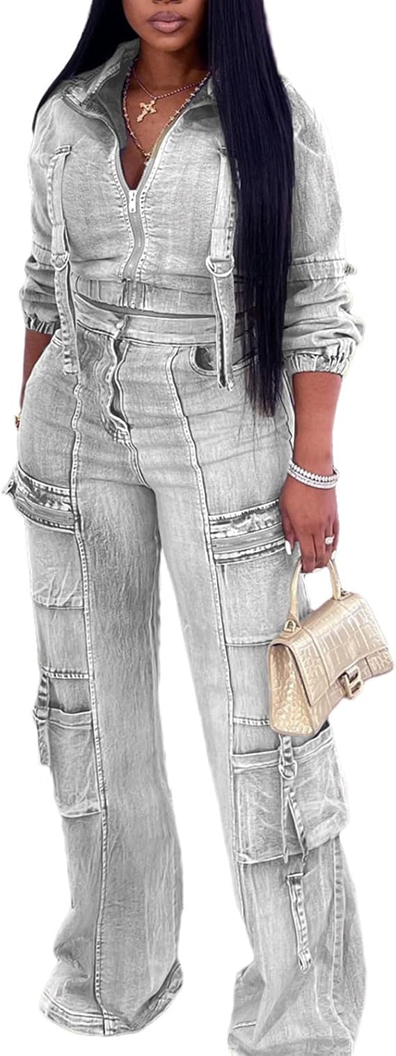 Long Sleeve Two Piece Denim Outfits