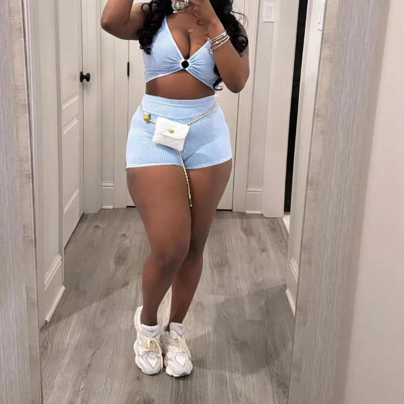 Washed Casual Shorts and Crop Top Set