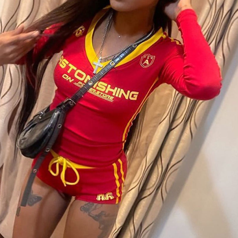 V-Neck High-Waisted Bodycon Pants Set