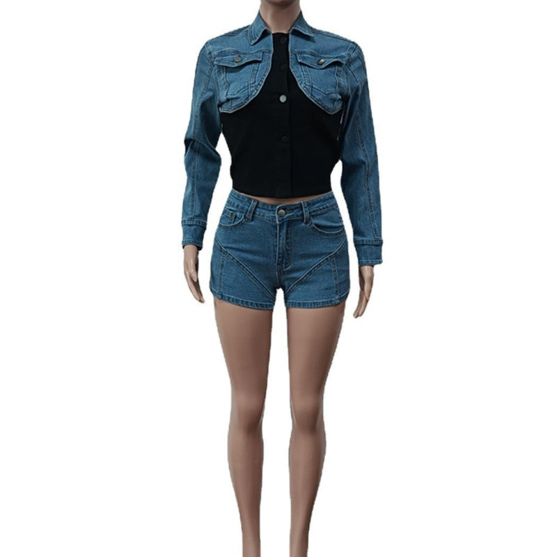 Color-Blocking Slim-Fit Denim Set