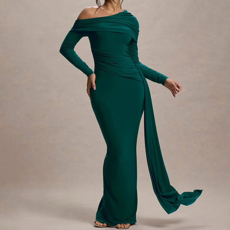 Off-Shoulder Ribbon Wrap Bodycon Dress