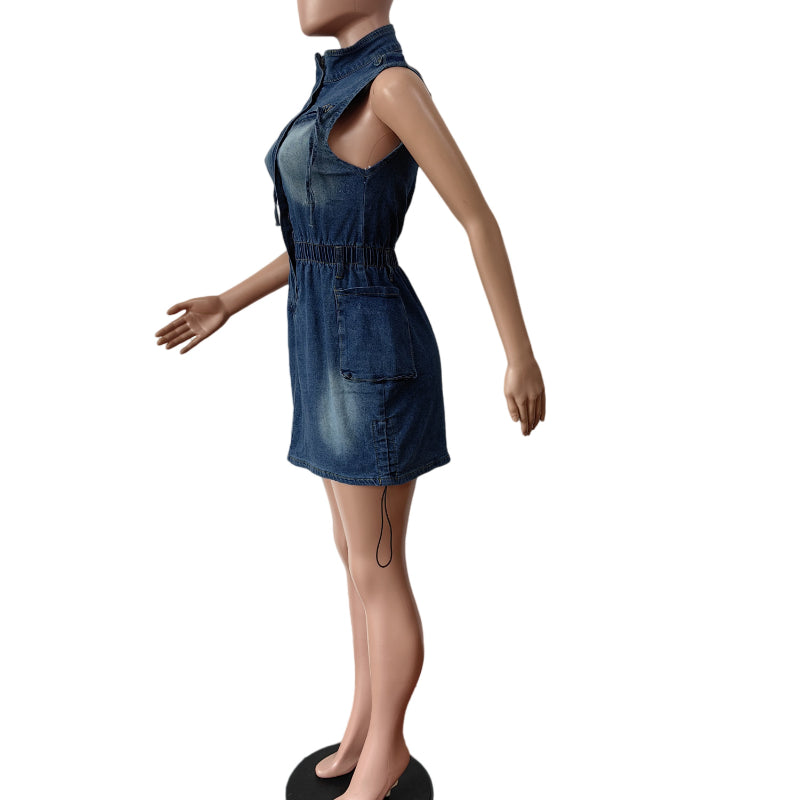 Vest drawstring slim dress