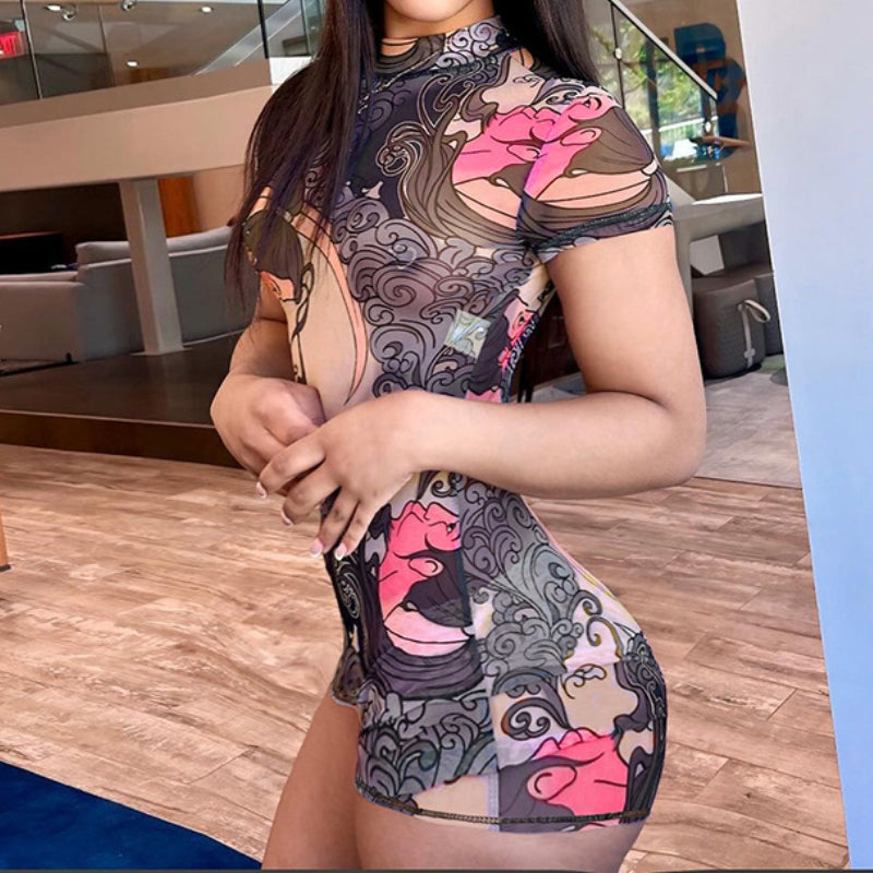 Mesh sexy hot girl high waisted backless jumpsuit