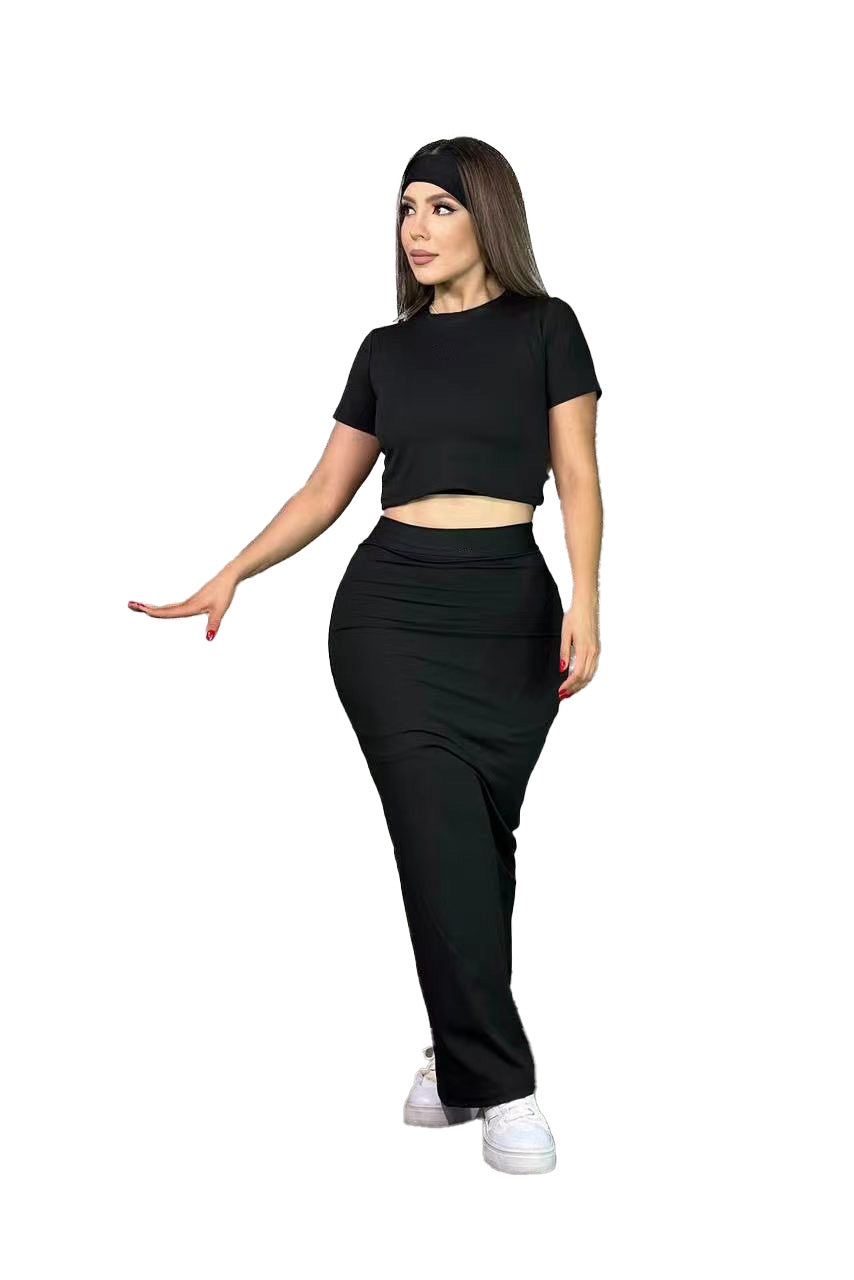 Short-sleeve top and maxi skirt set