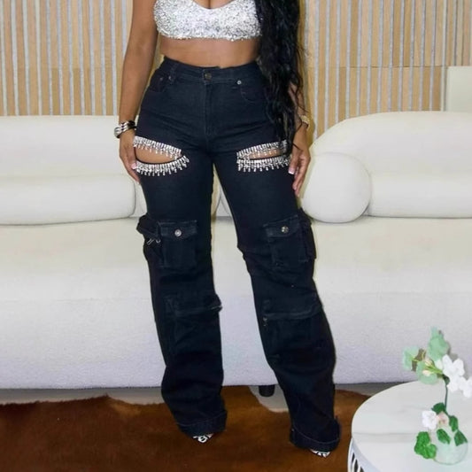 Cut-out diamond cargo pants