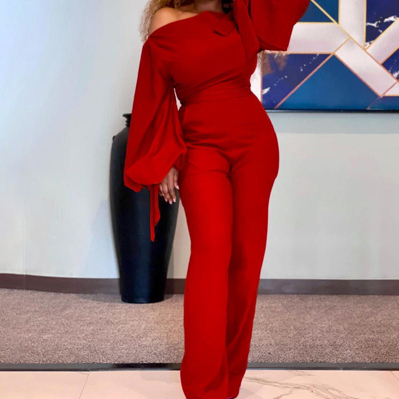 Off-Shoulder Relaxed Wide-Leg Jumpsuit