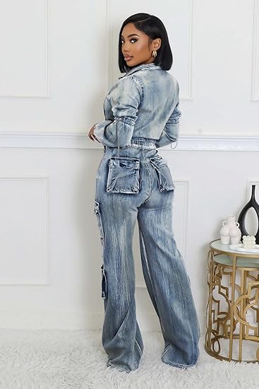 Long Sleeve Two Piece Denim Outfits