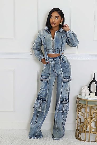 Long Sleeve Two Piece Denim Outfits