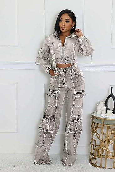 Long Sleeve Two Piece Denim Outfits