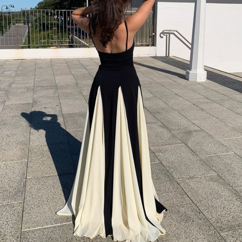 Slim-Fit Contrast Color Halter Dress