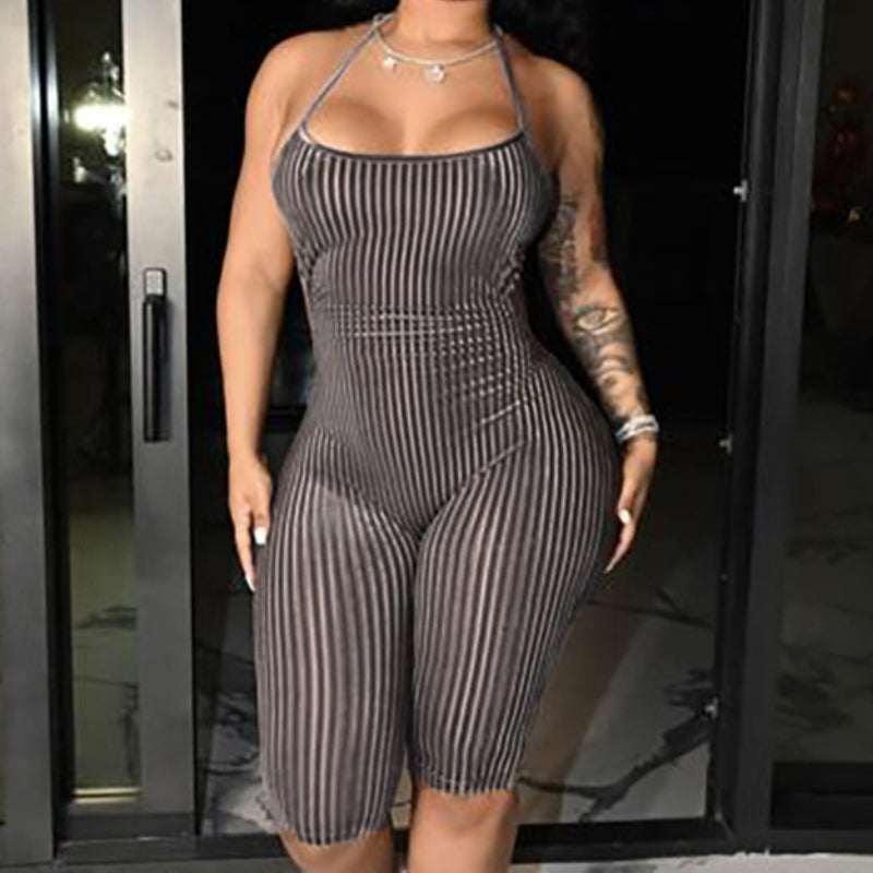 Strap Backless Ribbed Knit tube Rompe