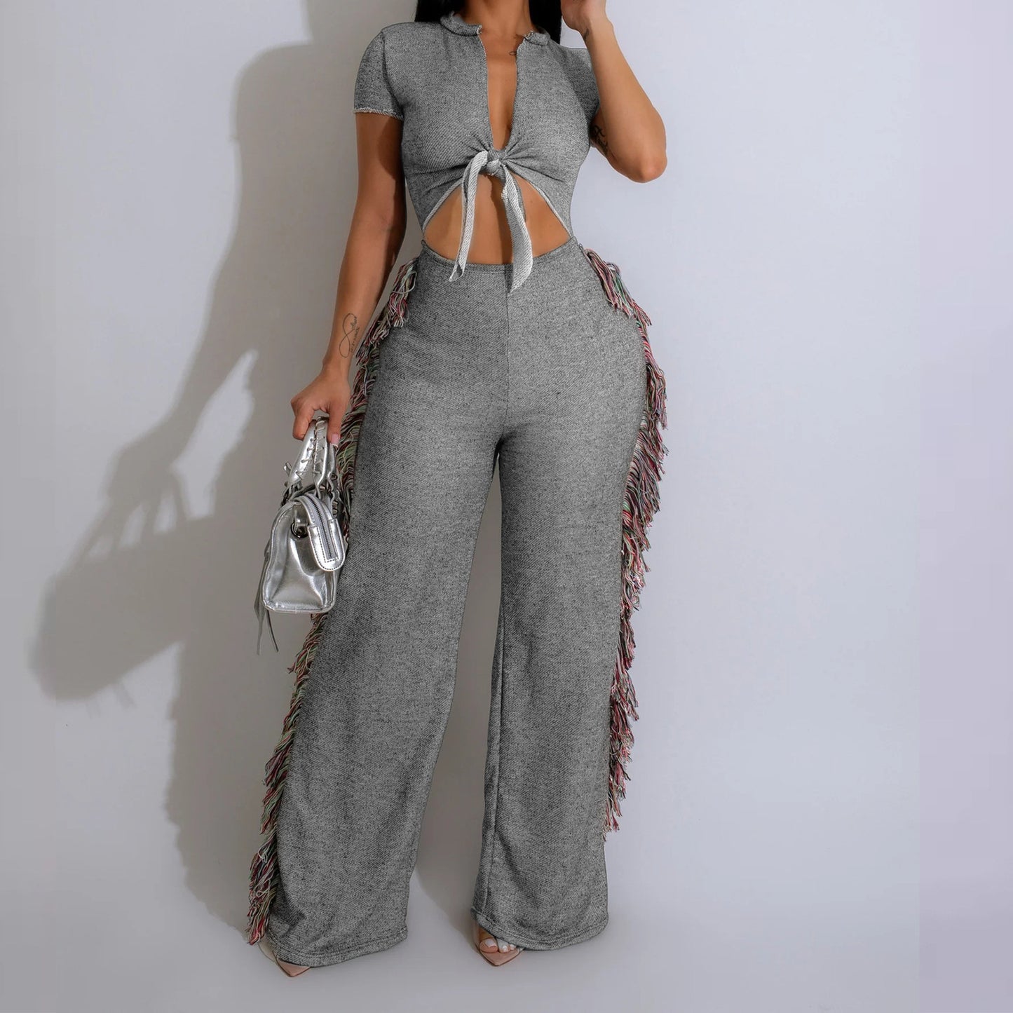 Sexy strappy tassel jumpsuit