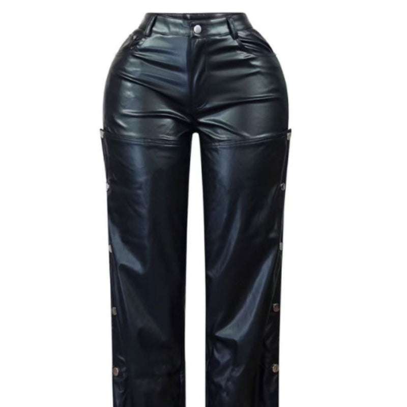 Slim-Fit Straight Leg Leather Pants