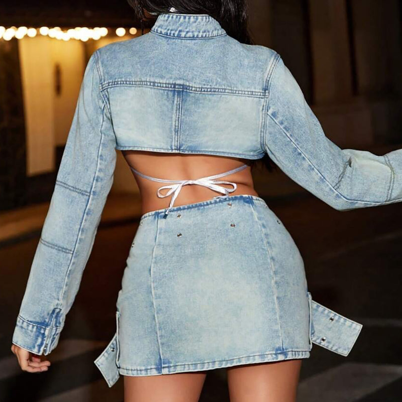 Edgy cropped jacket and skirt