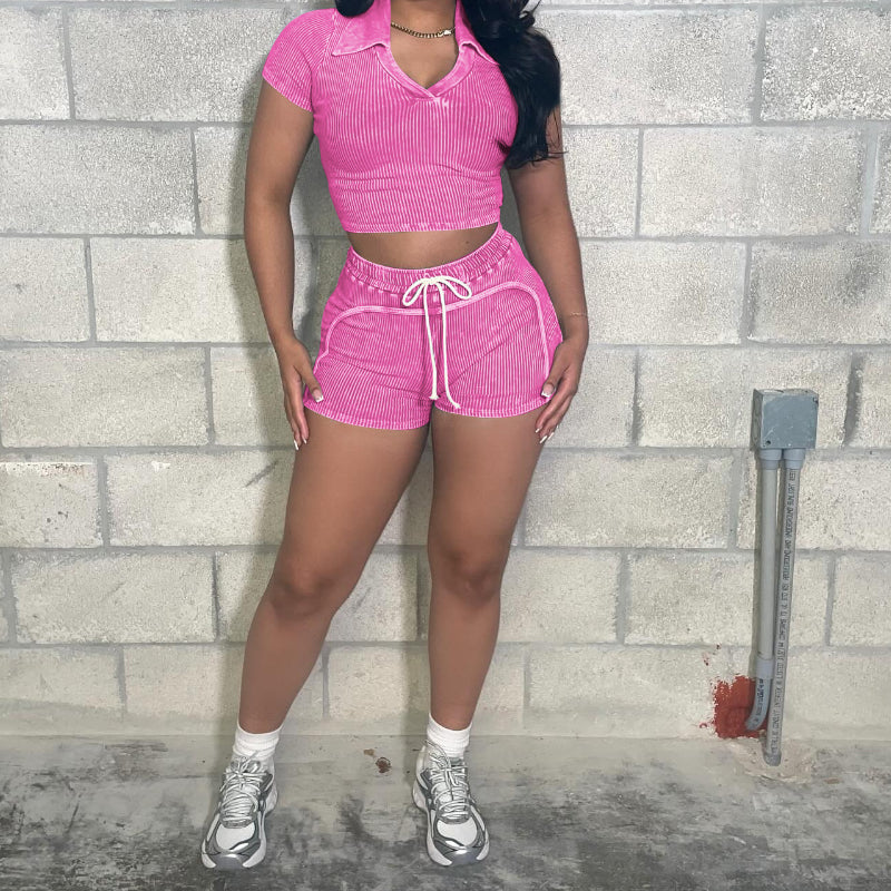 Textured Washed-Faded Casual Set